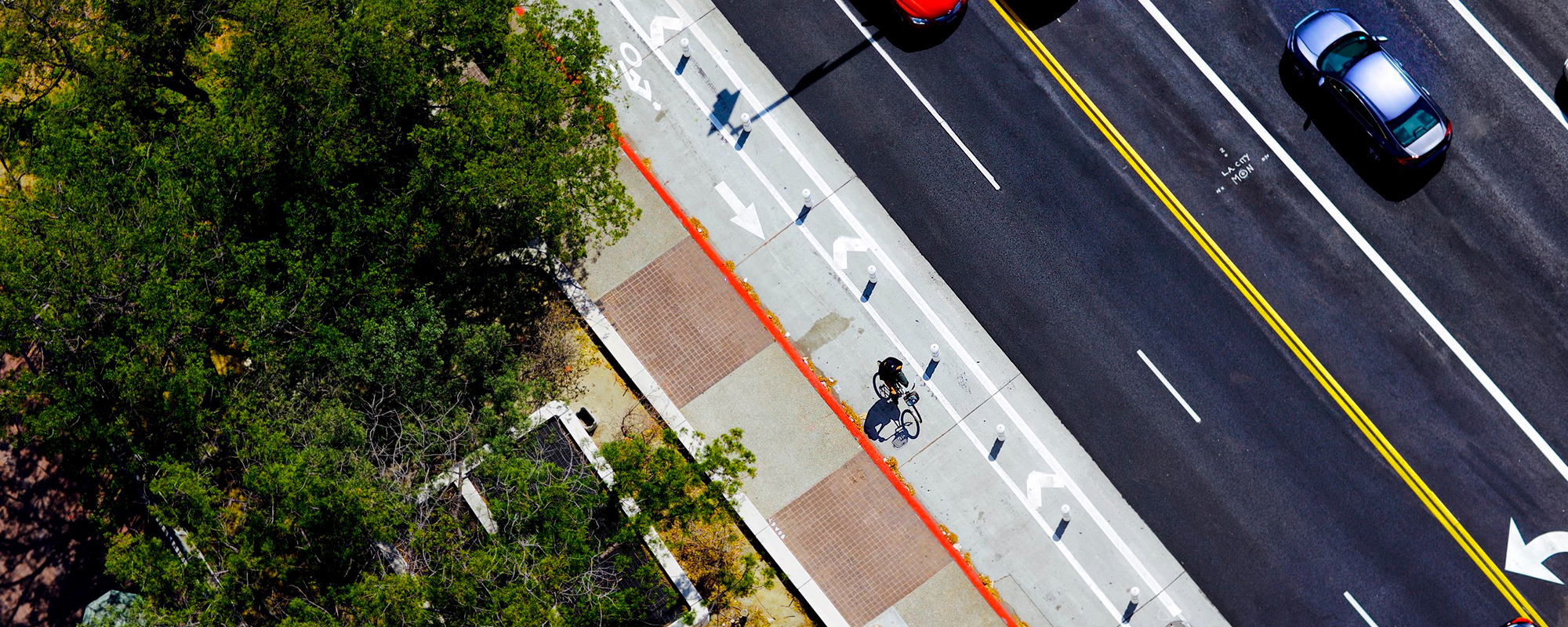 aerial view of protected bike lane