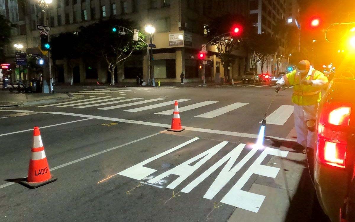 New Priority Bus Lanes Installed Along Olive St and Grand Ave